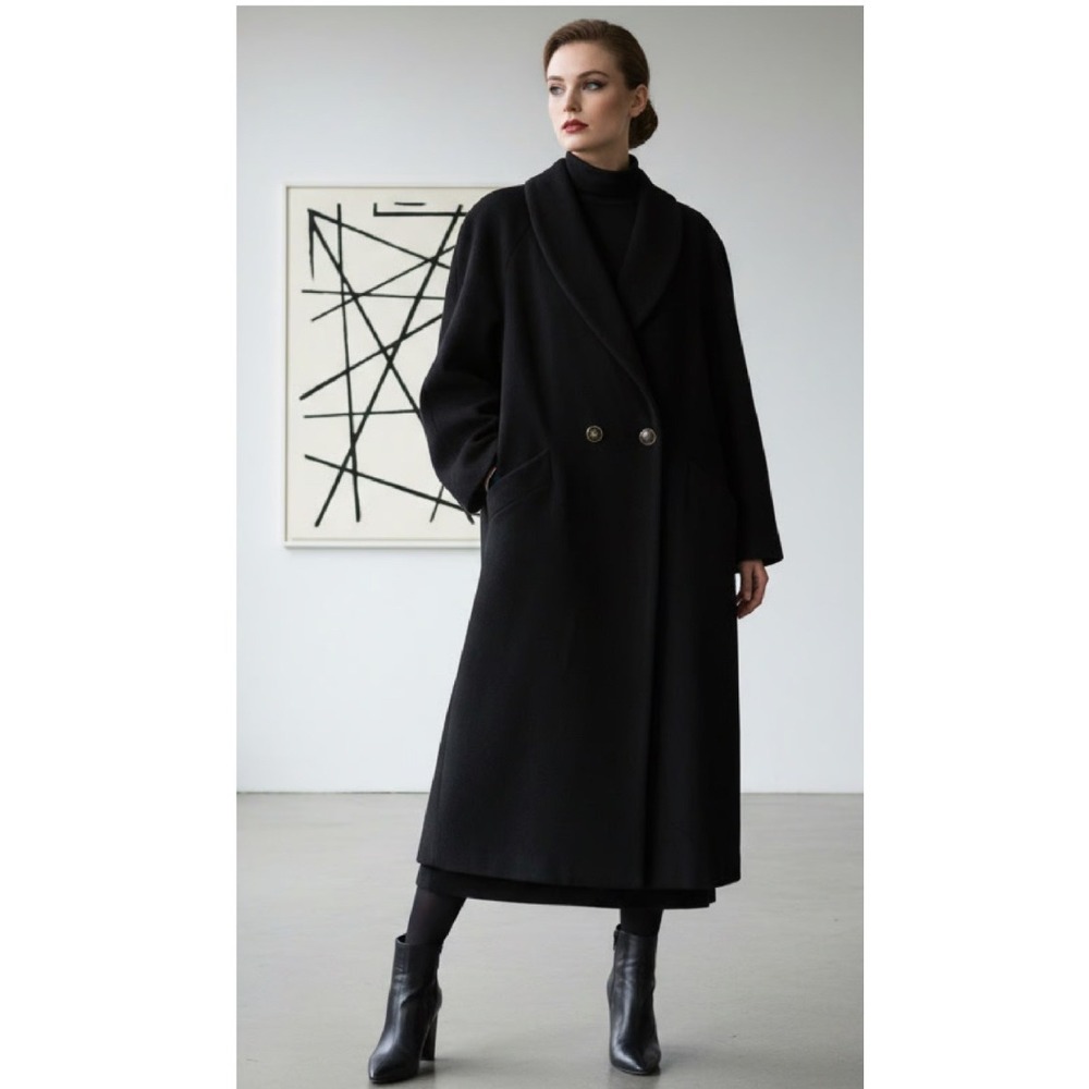 Andrea II Vintage Black Wool Blend Overcoat Button Front Coat